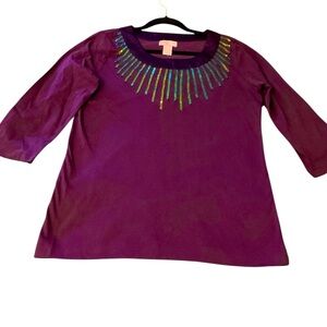 Women wear it Purple 3/4 Sleeves
Embellished Blouse Top Size 3